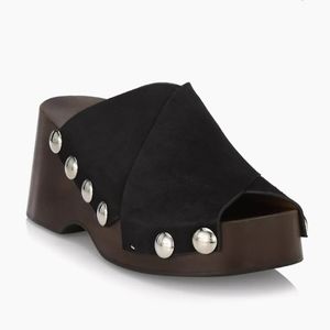 Ganni Retro Leather Platform Clogs Mules Sandals Black like new